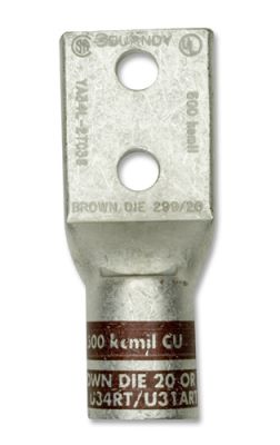 BURNDY YA342N Compression Lug, Two Hole 500 kcmil, BROWN - Long