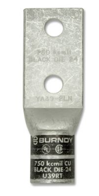 BURNDY YA392N Compression Lug, Two Hole 750 kcmil, BLACK - Long