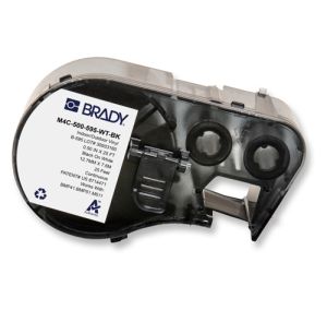 Brady M4C-500-595-WT-BK Vinyl Labels, Black on White, 25' x .5