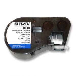 Brady M-7-498 Repositionable Vinyl Label, Black on White, 0.5
